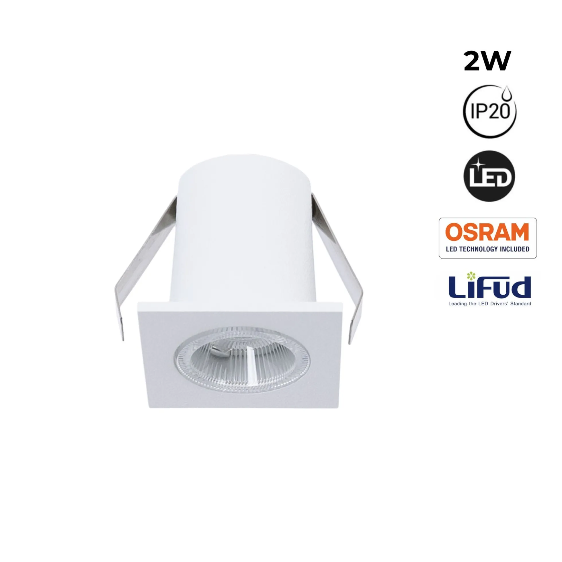 Downlight LED empotrable cuadrado 2W - Chip Osram - UGR18 - Corte Ø 25mm - Blanco