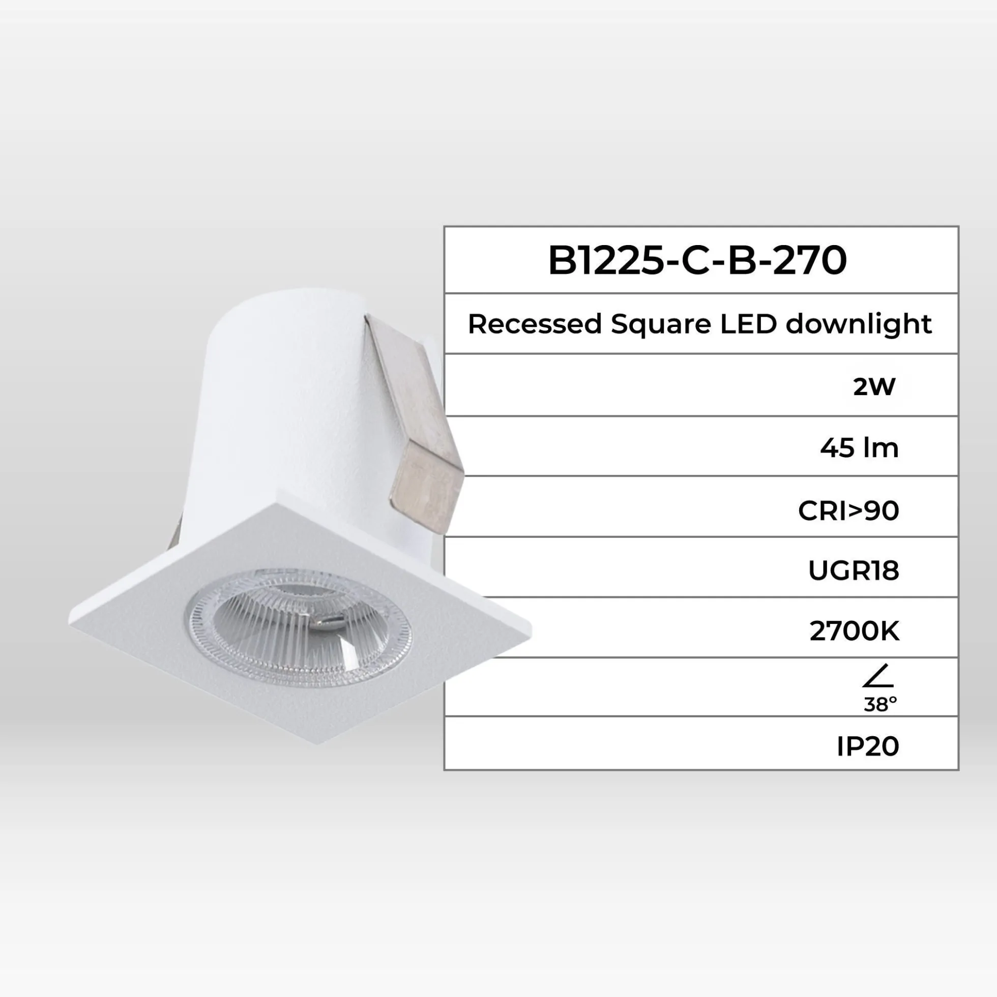 Downlight LED empotrable cuadrado 2W - Chip Osram - UGR18 - Corte Ø 25mm - Blanco