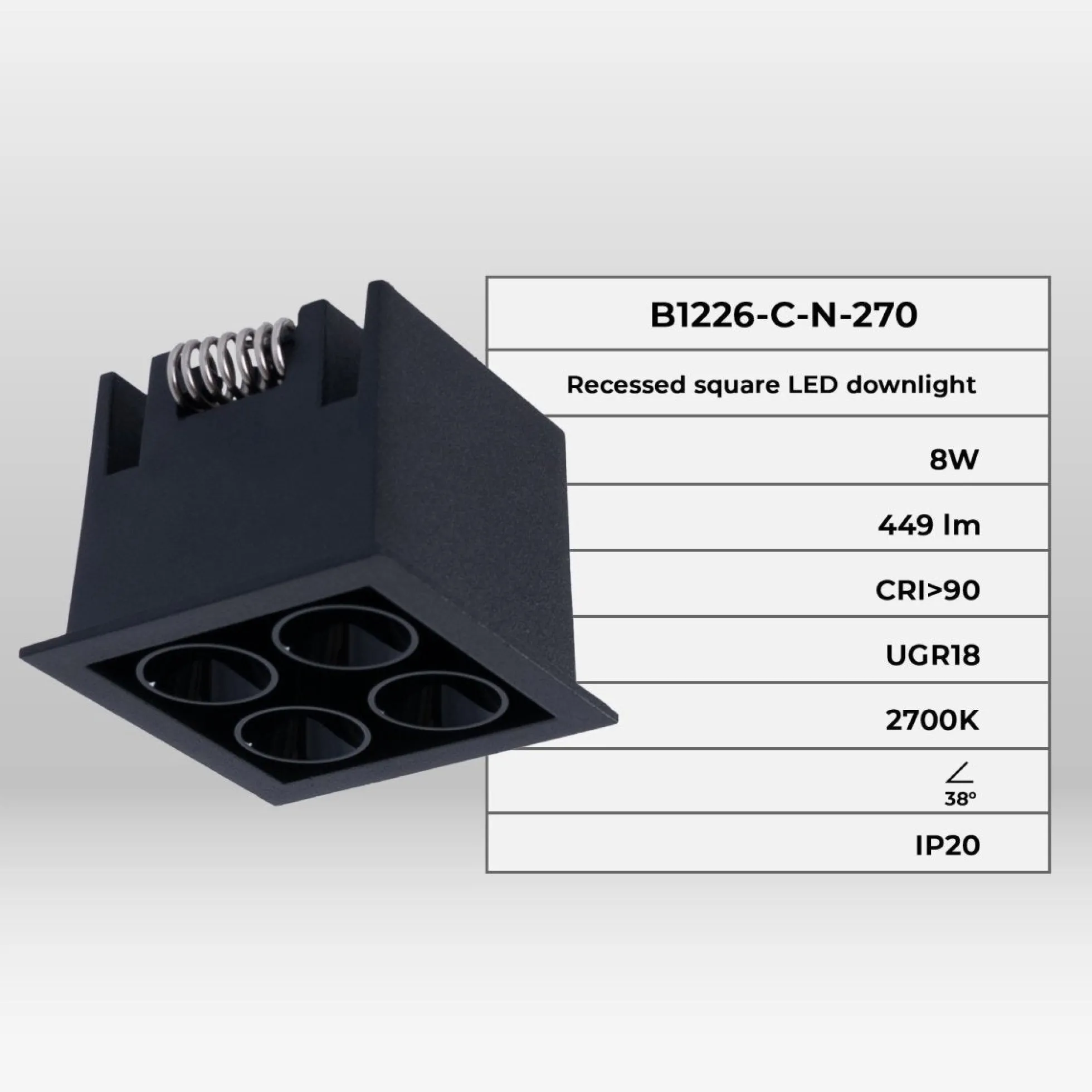 Downlight LED empotrable cuadrado 8W - Chip Osram - UGR18 - Corte 48 x 48 mm