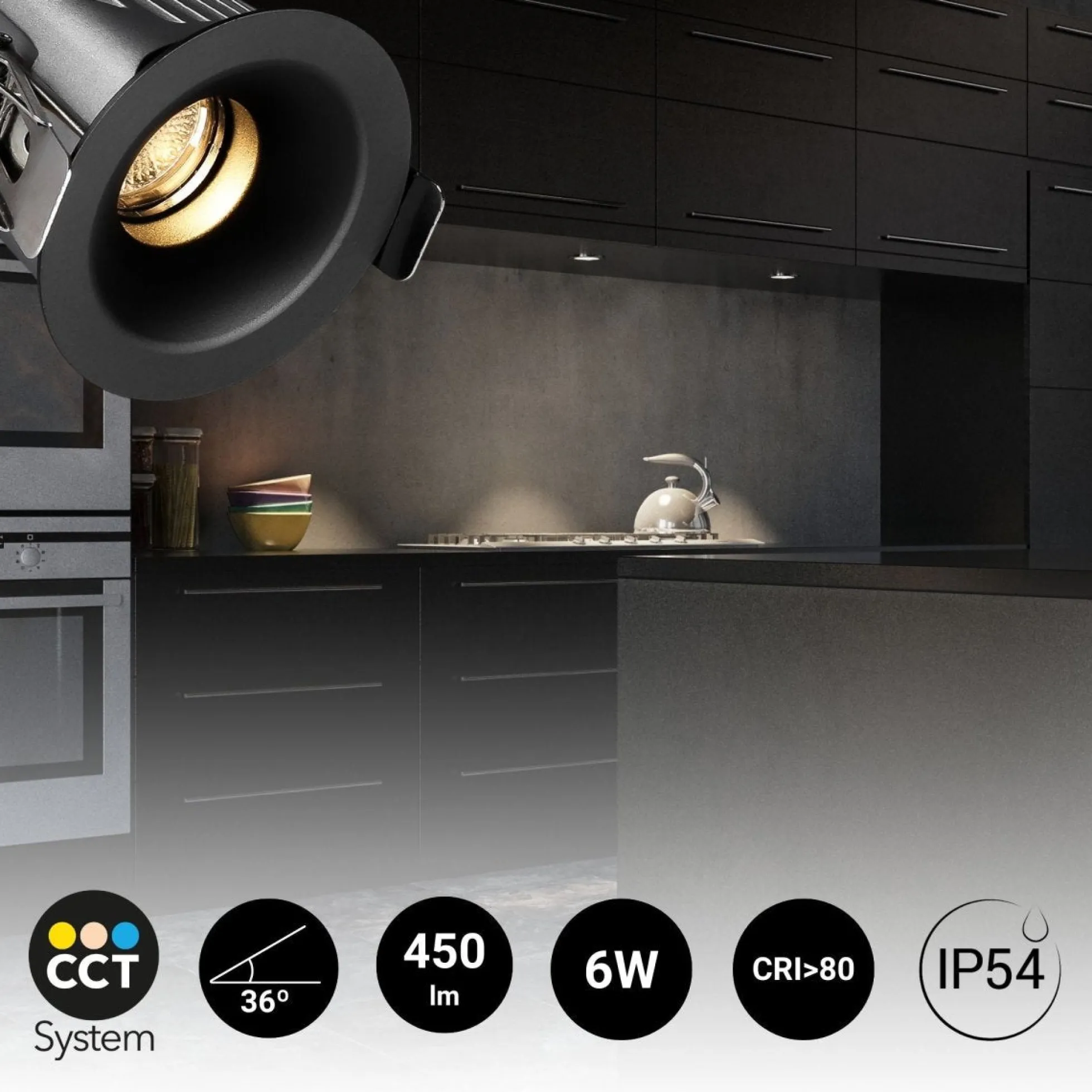 Downlight LED exterior 6W - CCT - Chip OSRAM - Driver PHILIPS - Corte Ø 55mm - IP54