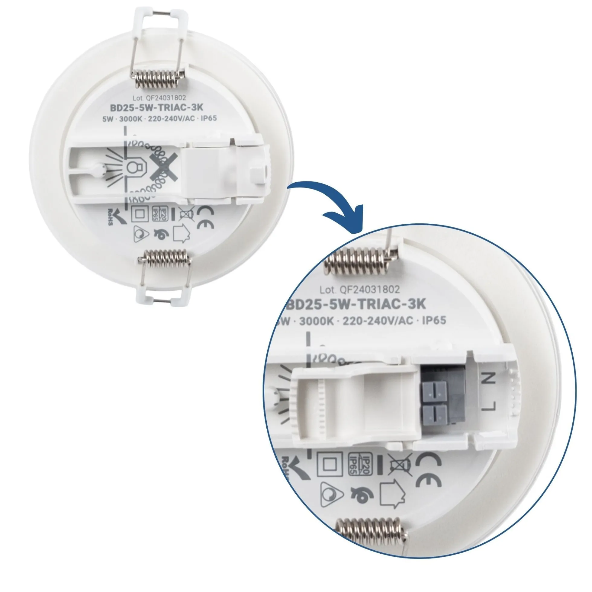 Downlight LED exterior 5W- IP65 - TRIAC regulable - Aro intercambiable - Corte Ø68mm