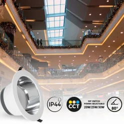 Downlight LED IP44 potencia ajustable 20W/25W/30W - CCT - 100lm/W - Corte Ø 200mm