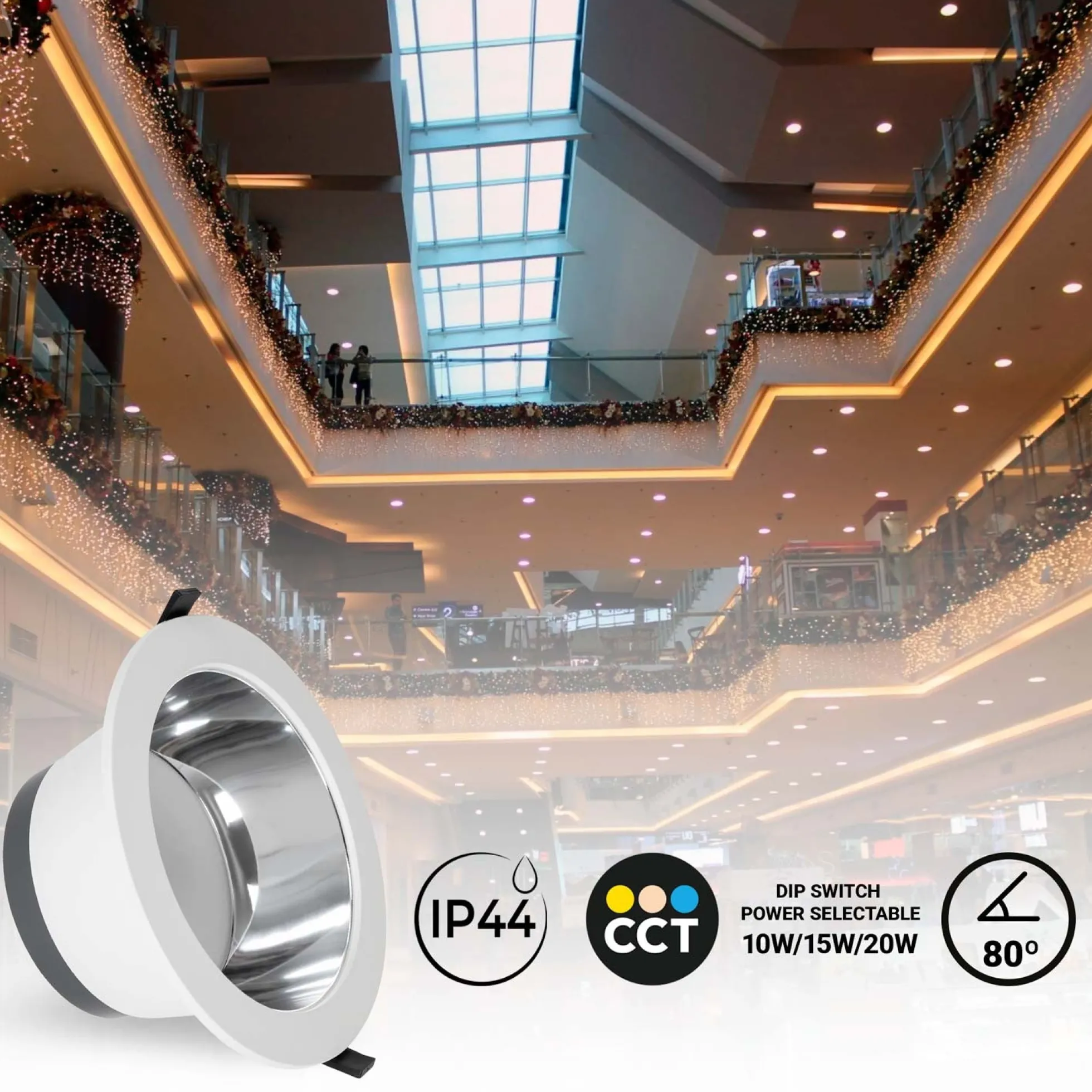 Downlight LED IP44 potencia ajustable 10W/15W/20W - CCT - 100lm/W - Corte Ø 150mm