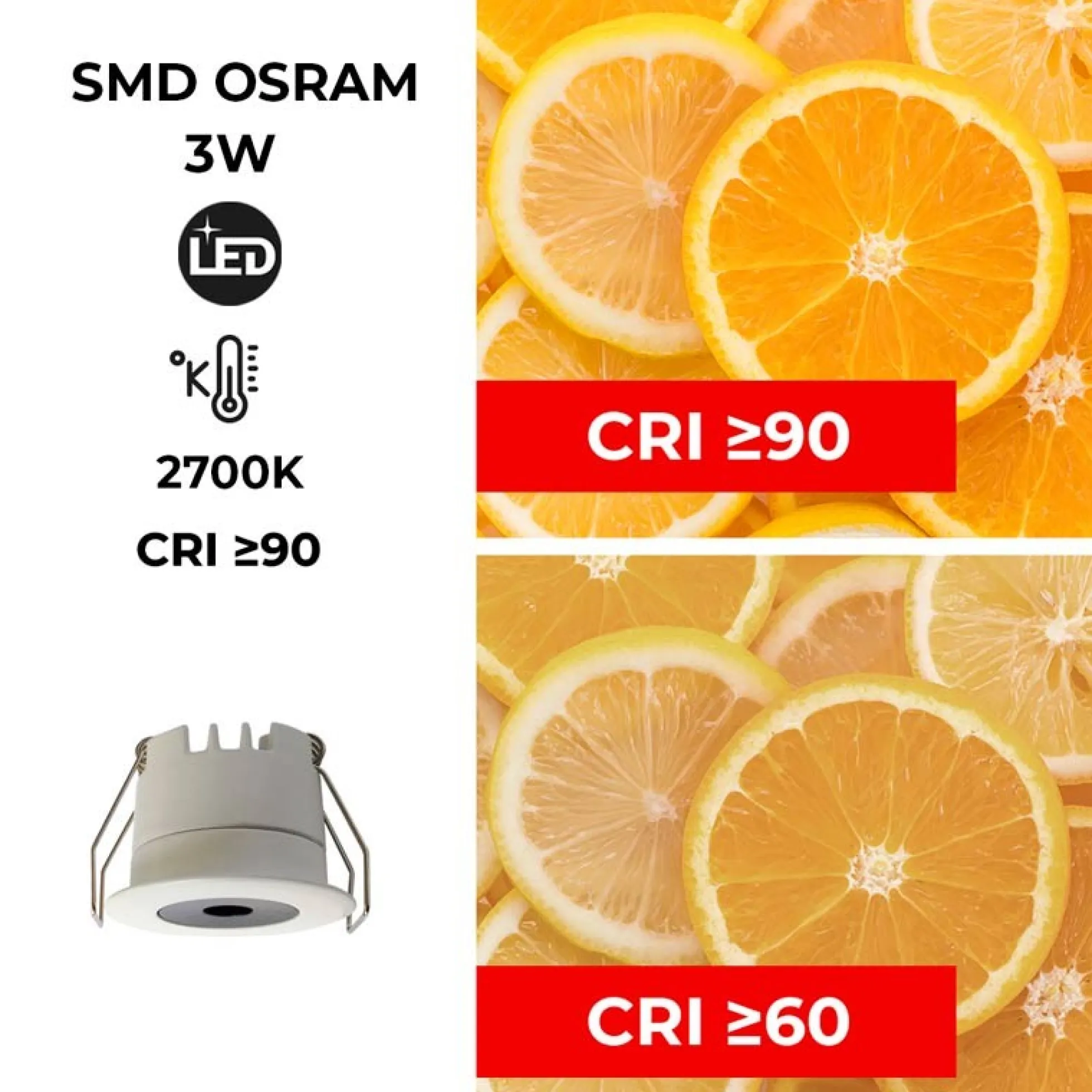 Downlight LED Mini 3W - Chip OSRAM - Bajo UGR - CRI 90 - Ø 40mm