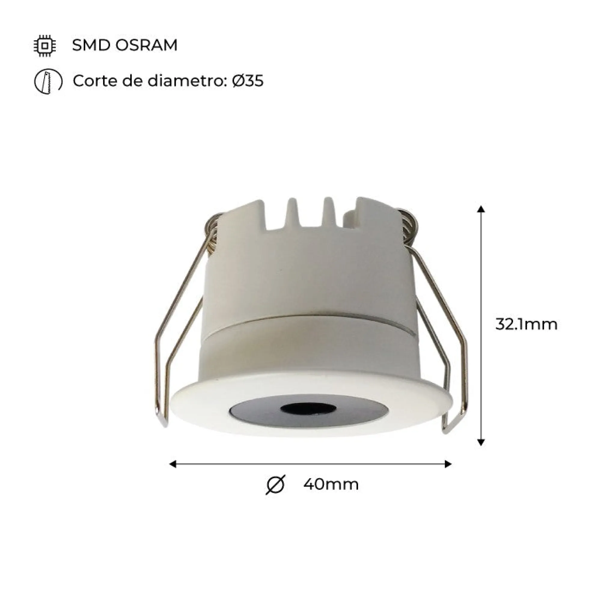 Downlight LED Mini 3W - Chip OSRAM - Bajo UGR - CRI 90 - Ø 40mm