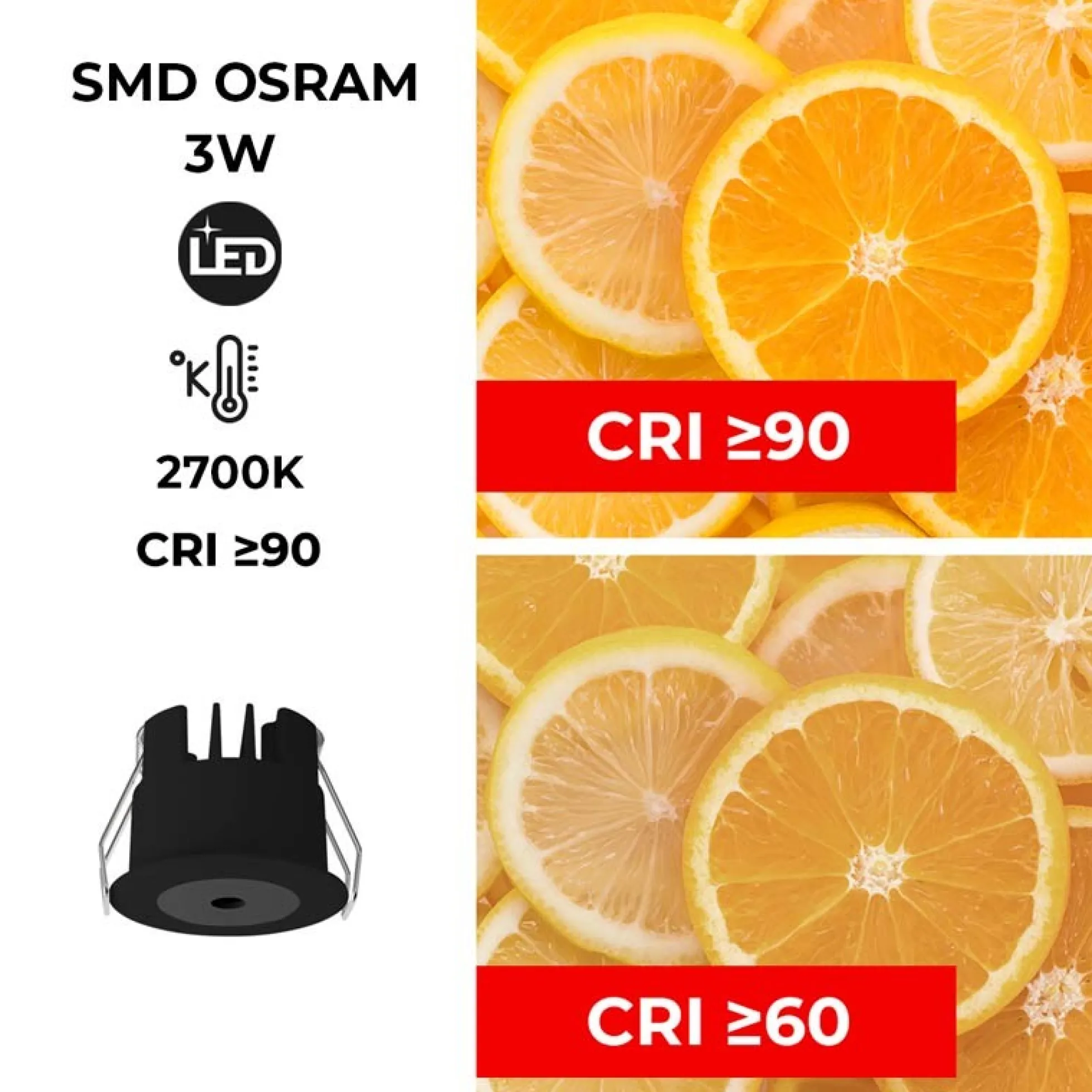 Downlight LED Mini 3W - Chip OSRAM - Bajo UGR - CRI 90 - Ø 40mm