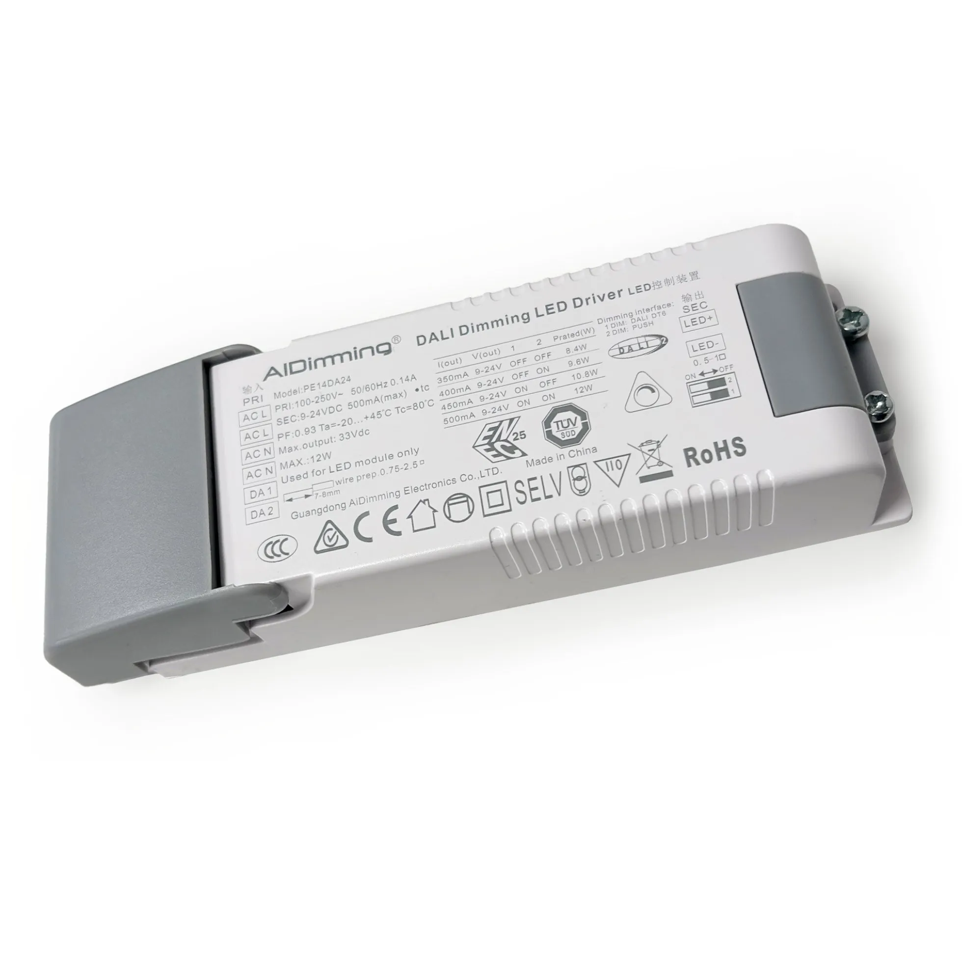 Driver LED DALI 9-24V regulable - Corriente ajustable 350/400/450/500mA