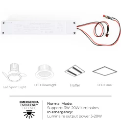 Driver LED para emergencia - Salida 3-20W - 2h autonomía - Luz 3-20W