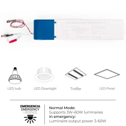 Driver LED para emergencia - Salida 3-60W - 3h autonomía - Luz 3-60W