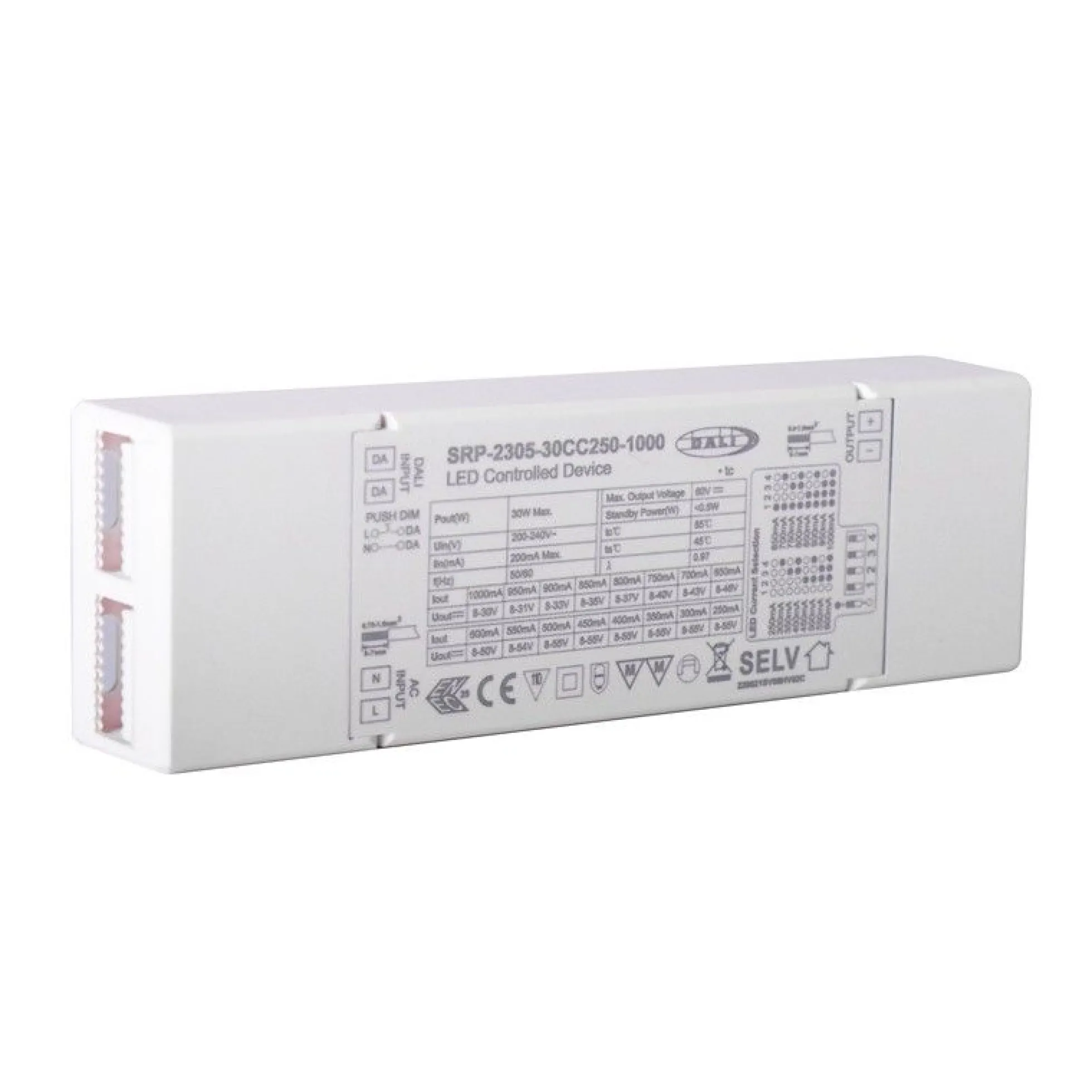 Driver regulable DALI 1 canal 8-48V 30w multicorriente (250-1000mA)
