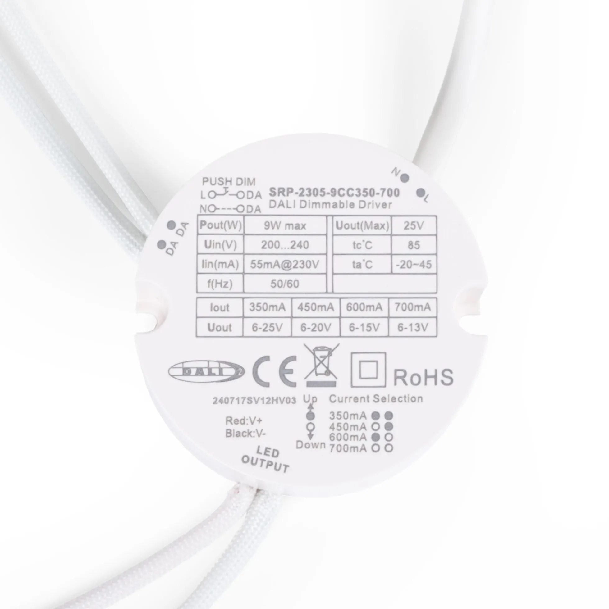 Driver regulable DALI DT6 monocolor - 220-240V - Salida 6-25V DC - 9W