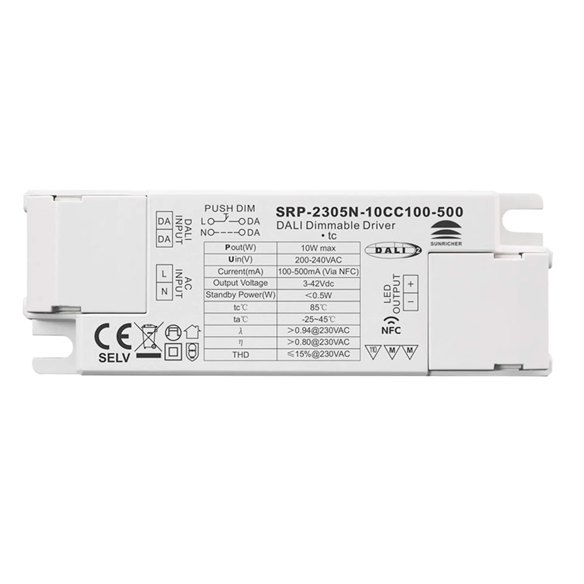 Driver regulable DALI DT6 monocolor 220-240V - Salida 3-42V DC - 10W (100-500mA)