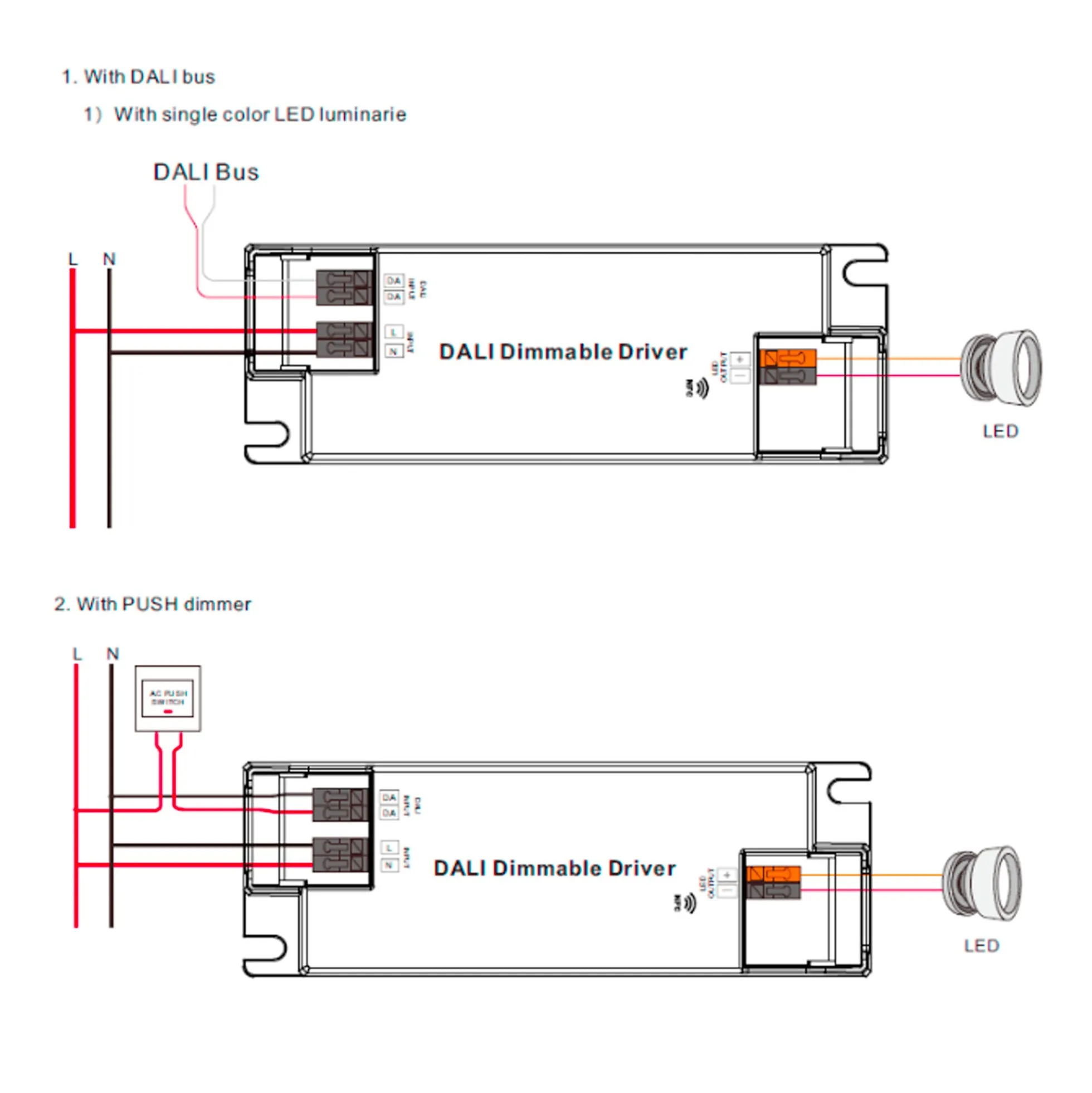 Driver regulable DALI DT6 monocolor 220-240V - Salida 3-42V DC - 10W (100-500mA)
