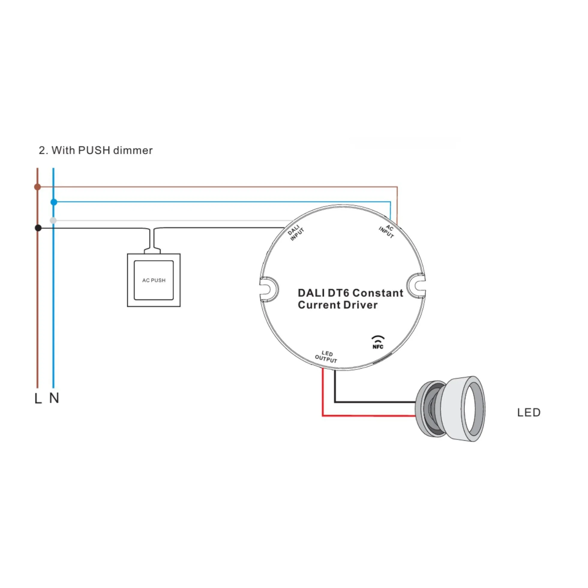 Driver regulable DALI DT6 NFC monocolor 220-240V - Salida 10-42V DC - 15W- 200-700mA
