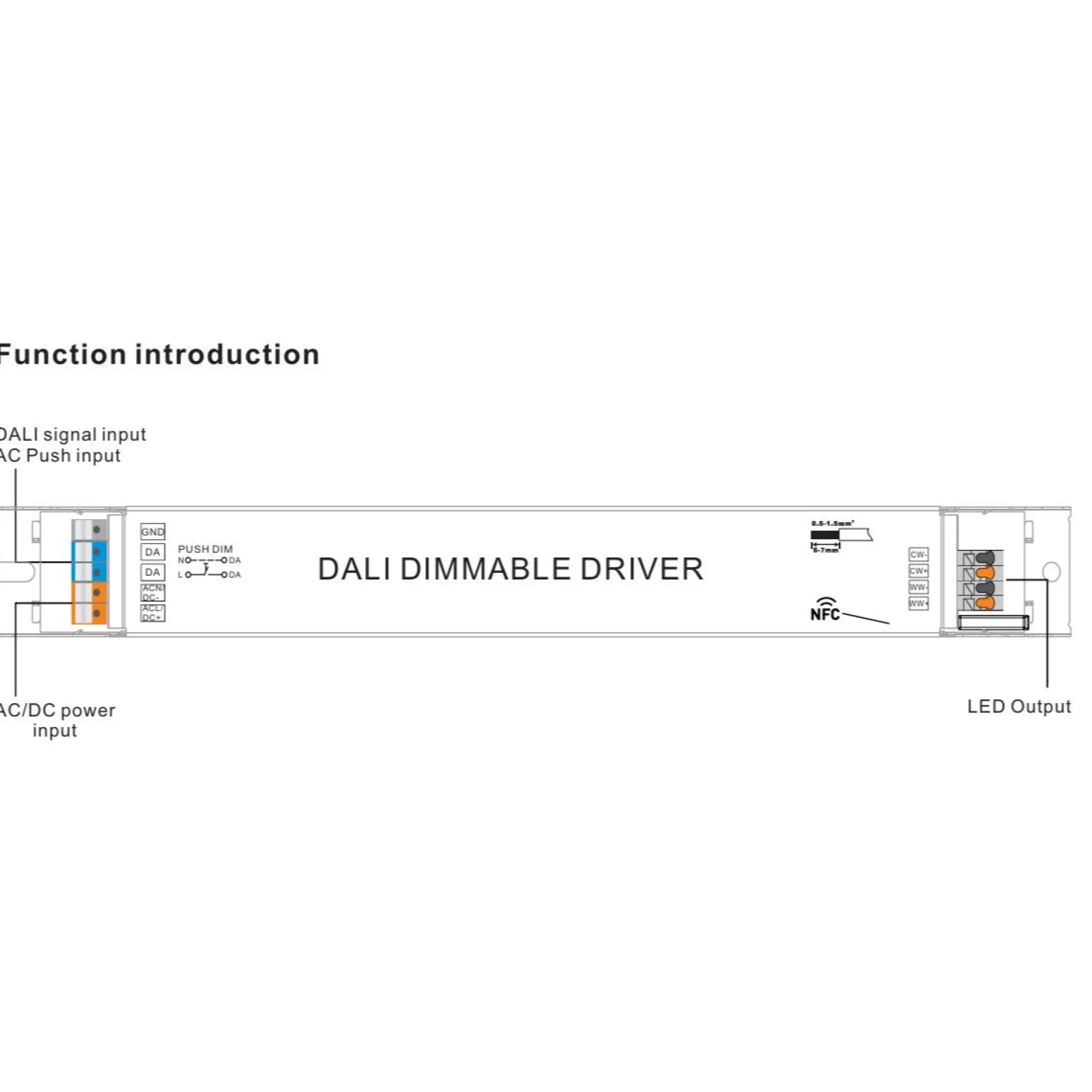 Driver regulable DALI2 DT8 - 80W - Corriente constante - Salida 10-54V DC - 1000-2000mA - NFC