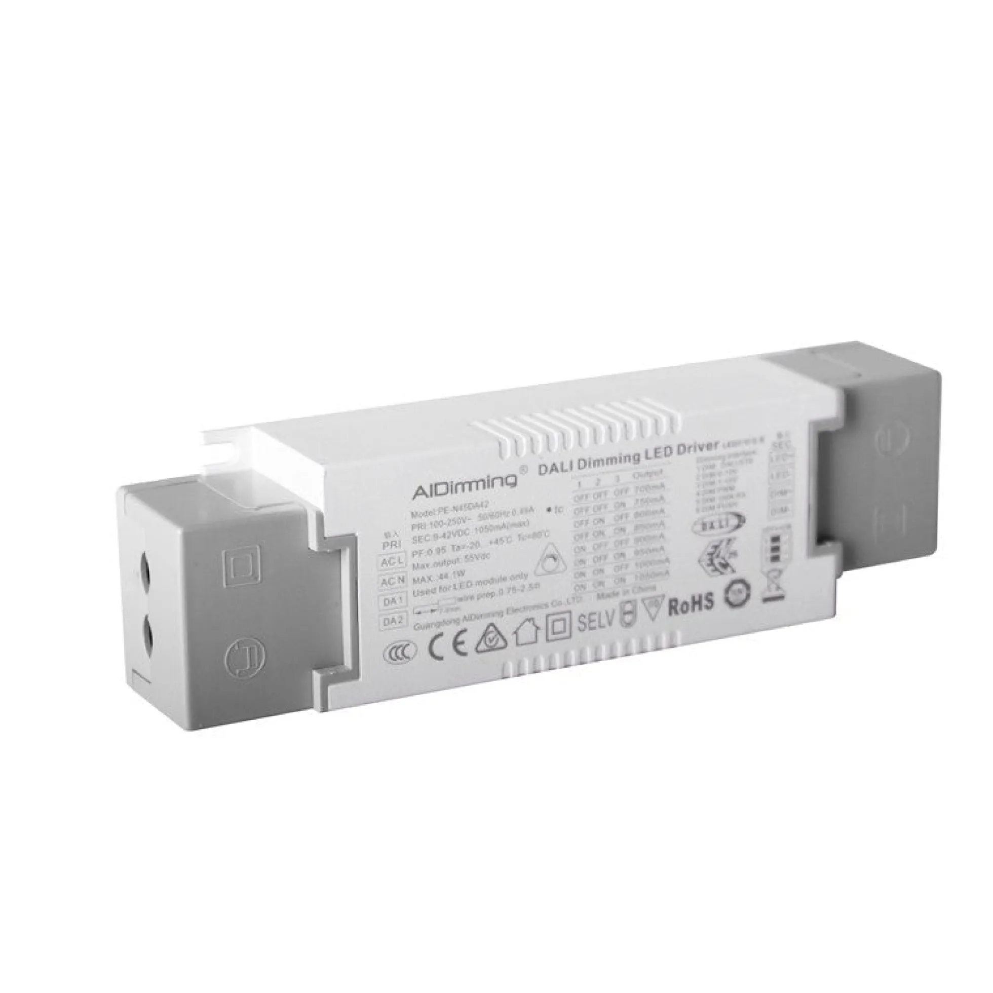 Driver regulable DALI PUSH 0-10V 9-42V 44W multicorriente (700-1050mA)