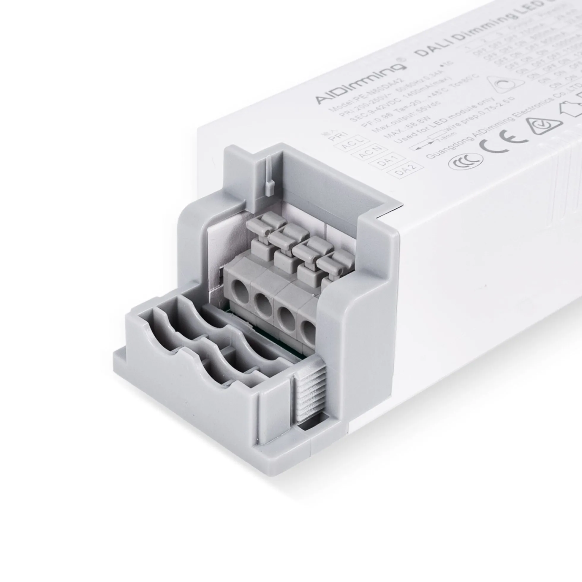 Driver regulable DALI + 1/0-10V + PUSH - 9-42V DC - 58W - Multicorriente (700-1400mA)