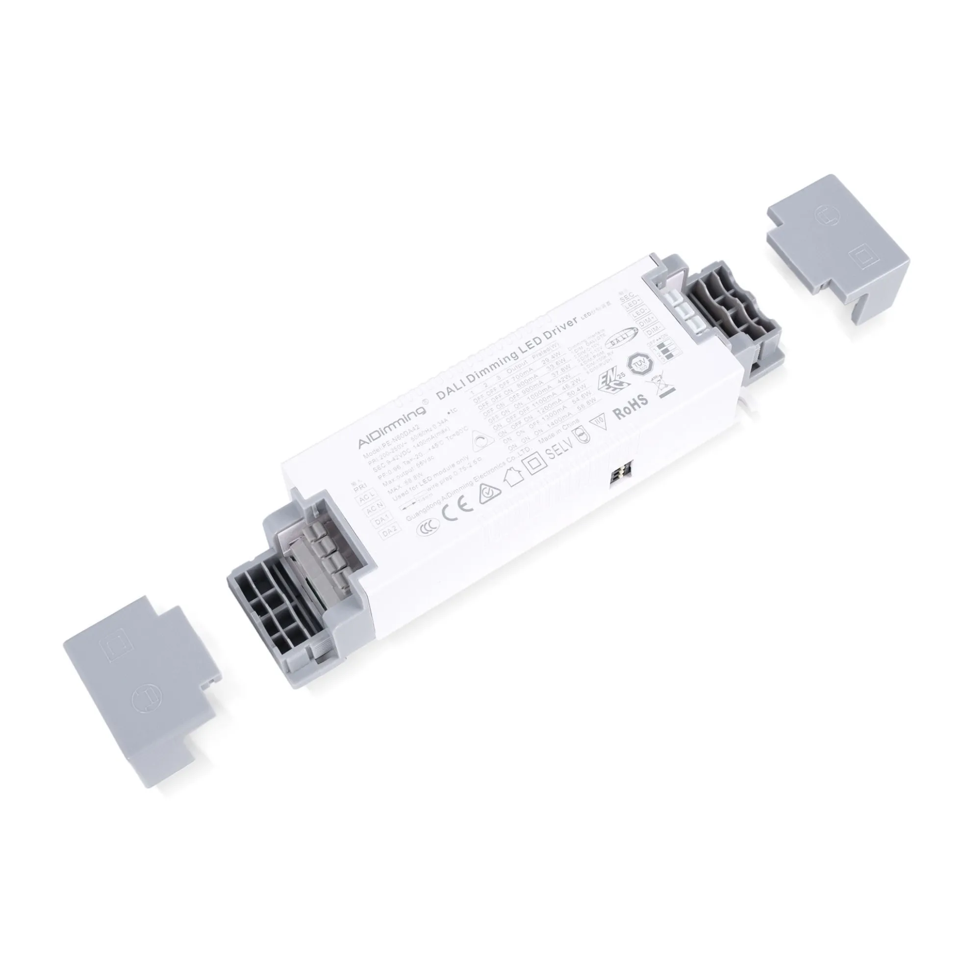 Driver regulable DALI + 1/0-10V + PUSH - 9-42V DC - 58W - Multicorriente (700-1400mA)