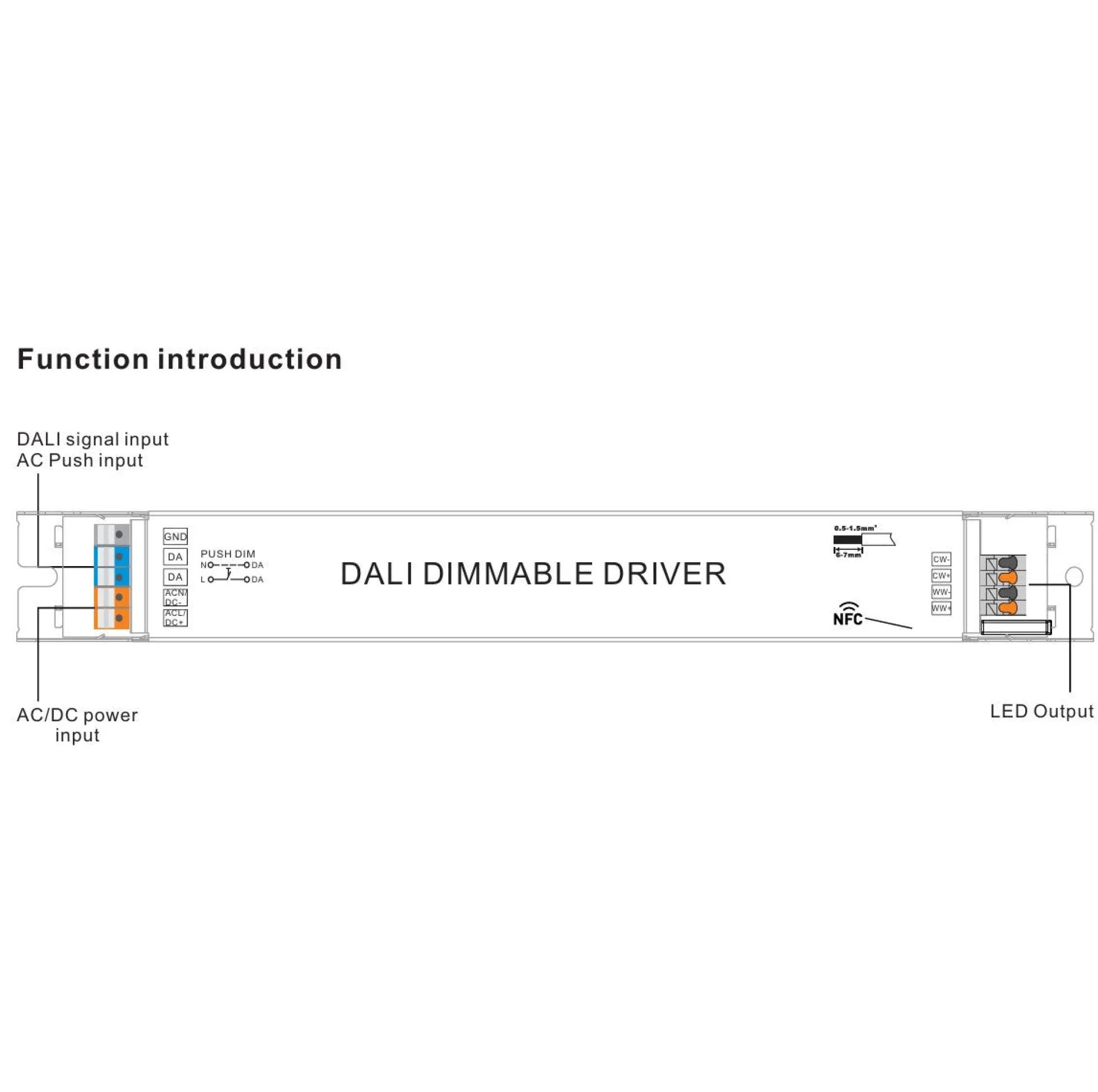Driver regulable lineal DALI DT8 - CCT - 40W - Corriente constante - Salida 10-54V DC - 500-1050mA - NFC
