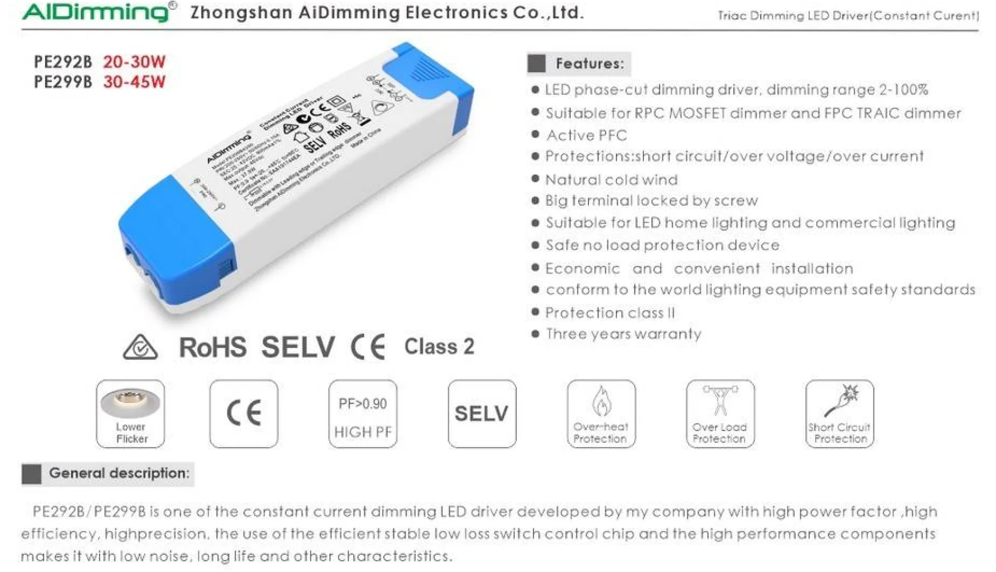 Driver regulable TRIAC corriente constante 43-60V 30W 500mA