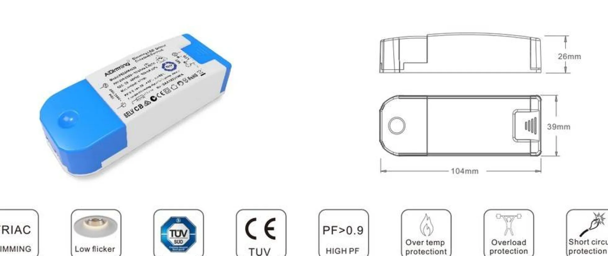 Driver regulable TRIAC corriente constante 43-70V 20W 250mA
