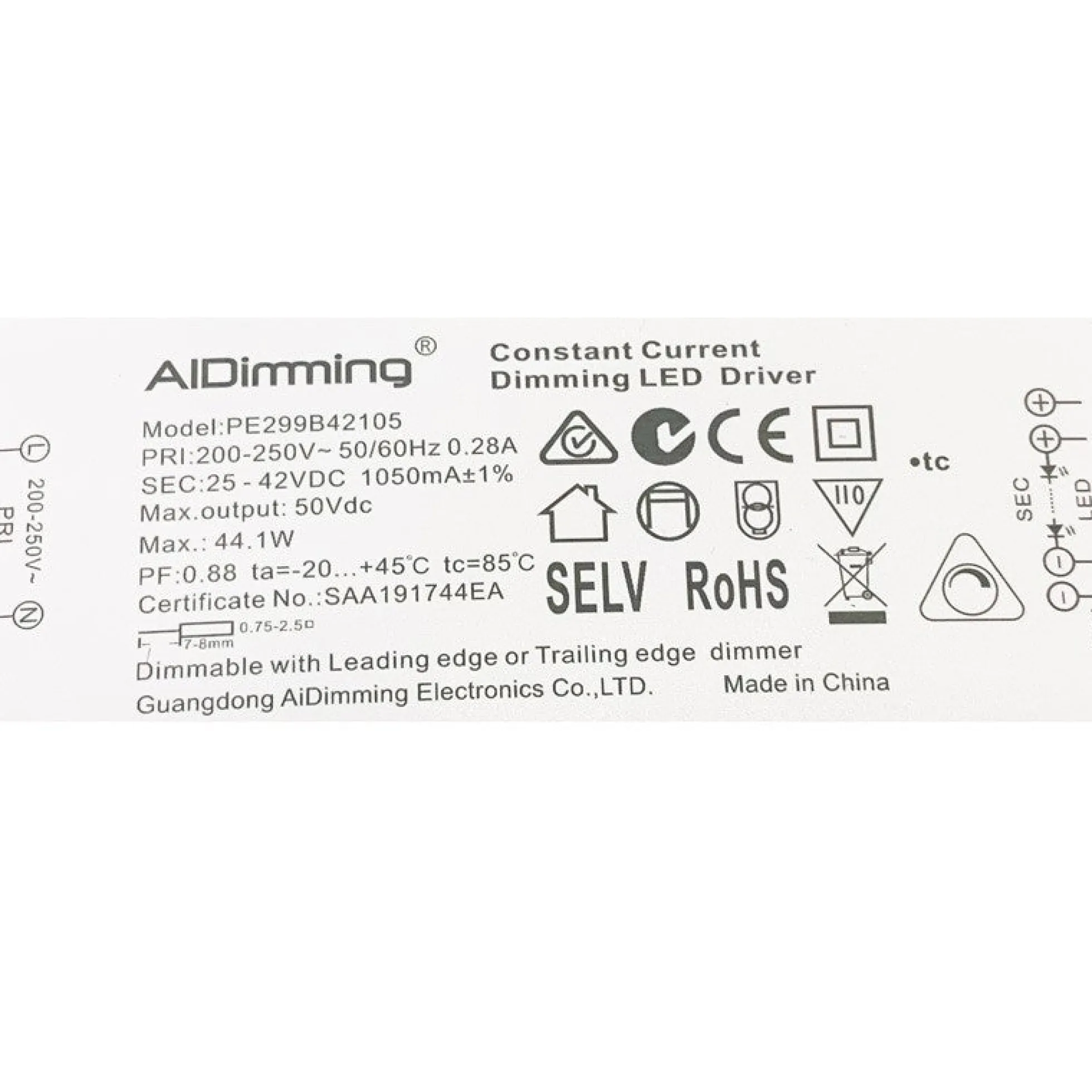 Driver regulable TRIAC corriente constante 25-42V 44W 1050mA