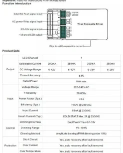 Driver regulable TRIAC DALI PUSH 0/1-10V 6-42V 10W multicorriente (200-350mA)