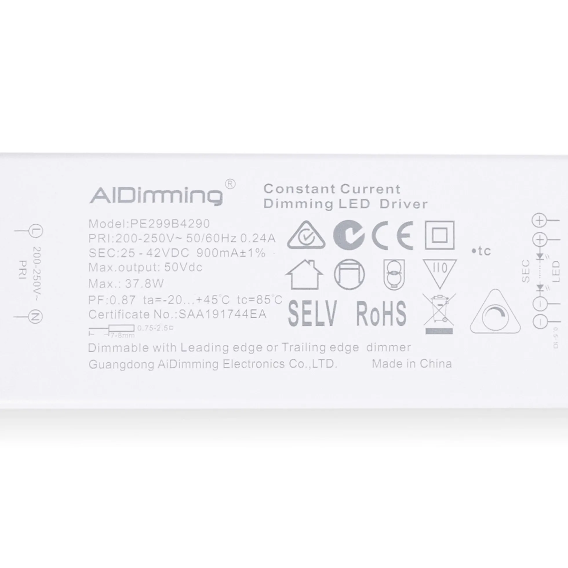 Driver regulable TRIAC 25-42V DC - 900mA - 37W