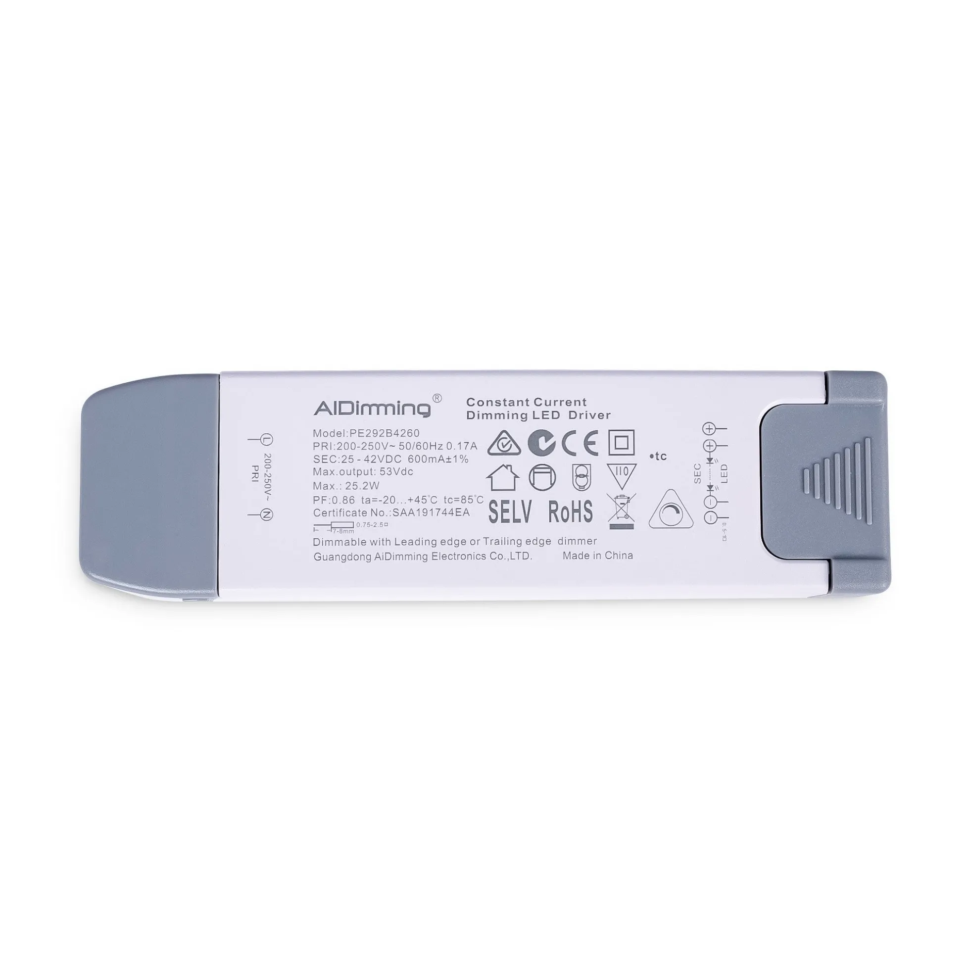 Driver regulable TRIAC 25-42V DC - 600mA - 25,2W
