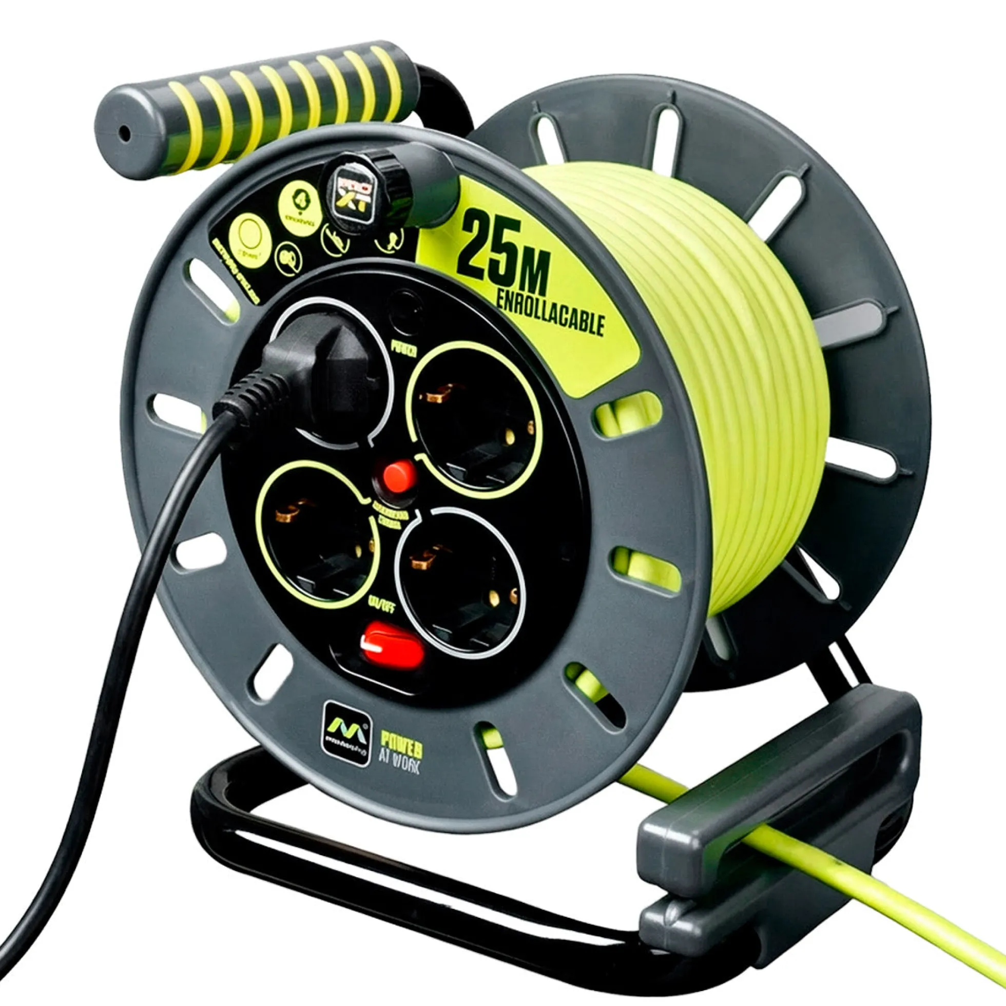 Enrollacables Pro-XT - 4 tomas - Cable alta visibilidad 3x1,5mm2 - 25m - IP20