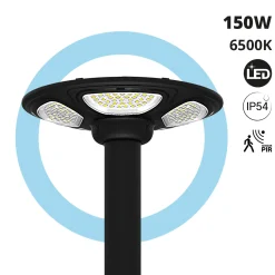 Farola solar con panel y mando a distancia - Sensor PIR - 150W - 6500K - IP54