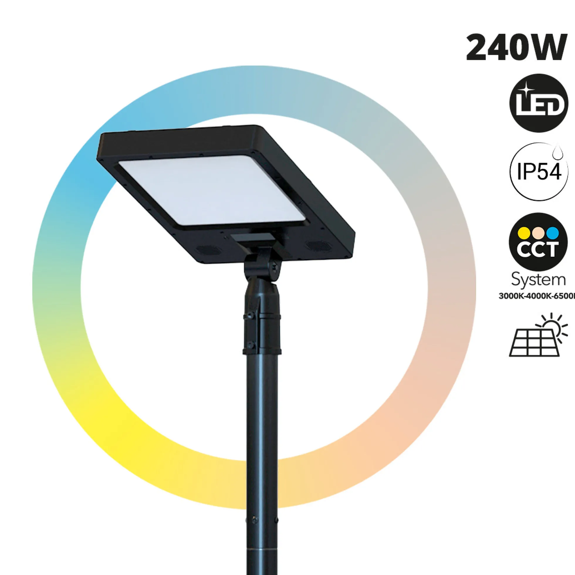 Farola solar con panel y mando a distancia - LED CCT - 240W - IP54