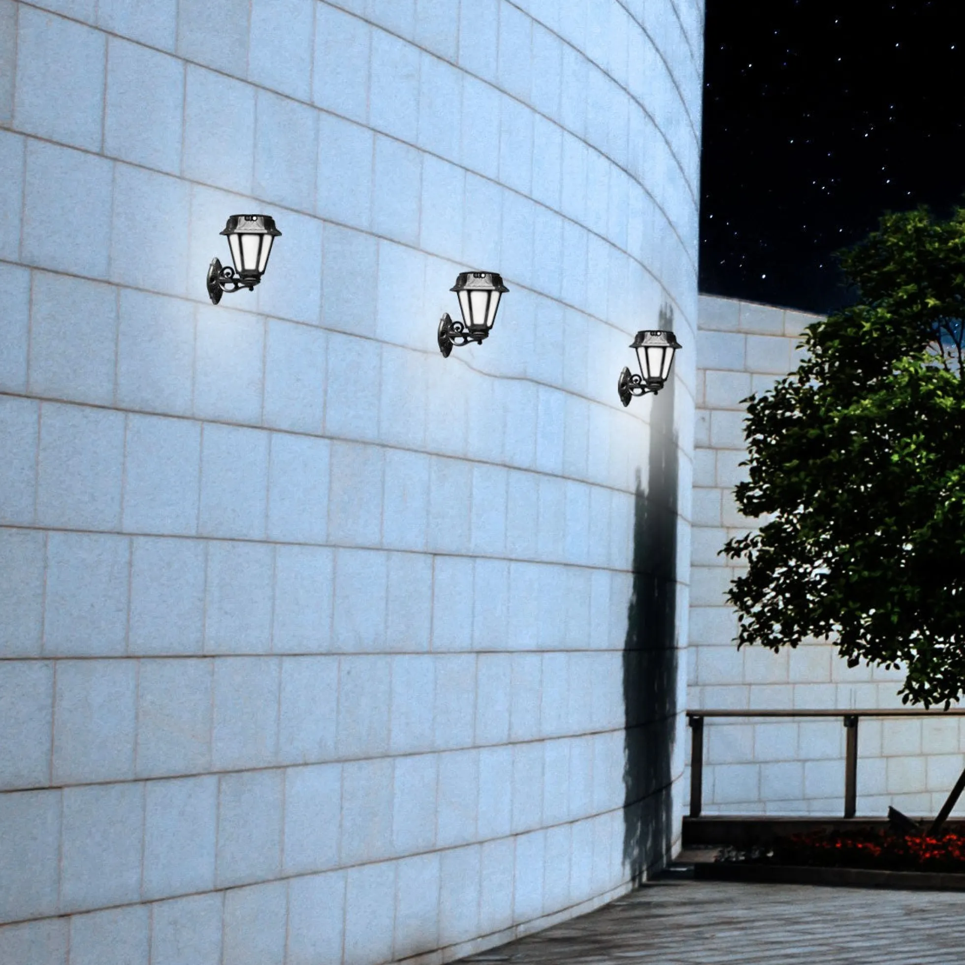 Farola solar de jardín aplique de pared "BISSO/ROSETTA" con sensor PIR - 2 modos de funcionamiento - 4000K