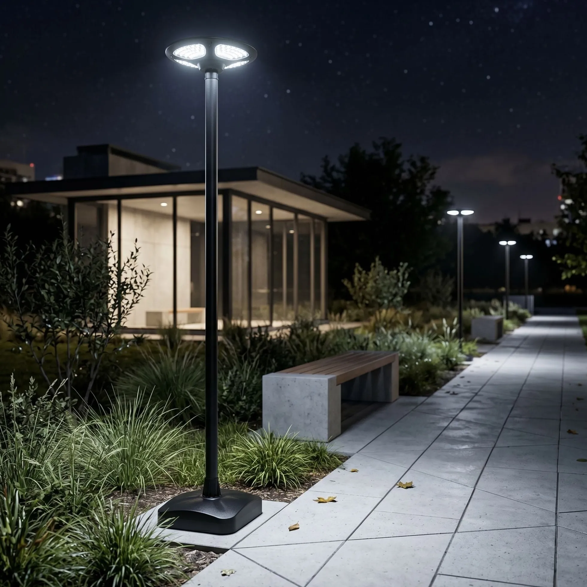 Farola Solar LED 150W con Base Rellenable de Agua o Arena | 6500K IP54 · Mando y Sensor PIR