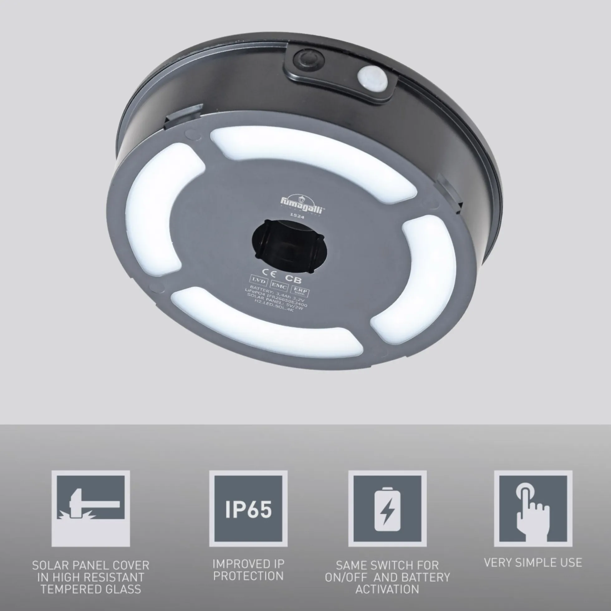 Farol de pie solar "MINILOT/ROSETTA" con sensor PIR - 4000K - 2 modos de funcionamiento