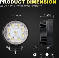Faro LED 4x4 todoterreno - 27W - 10-60V DC - 1620 lm - Ángulo 60º