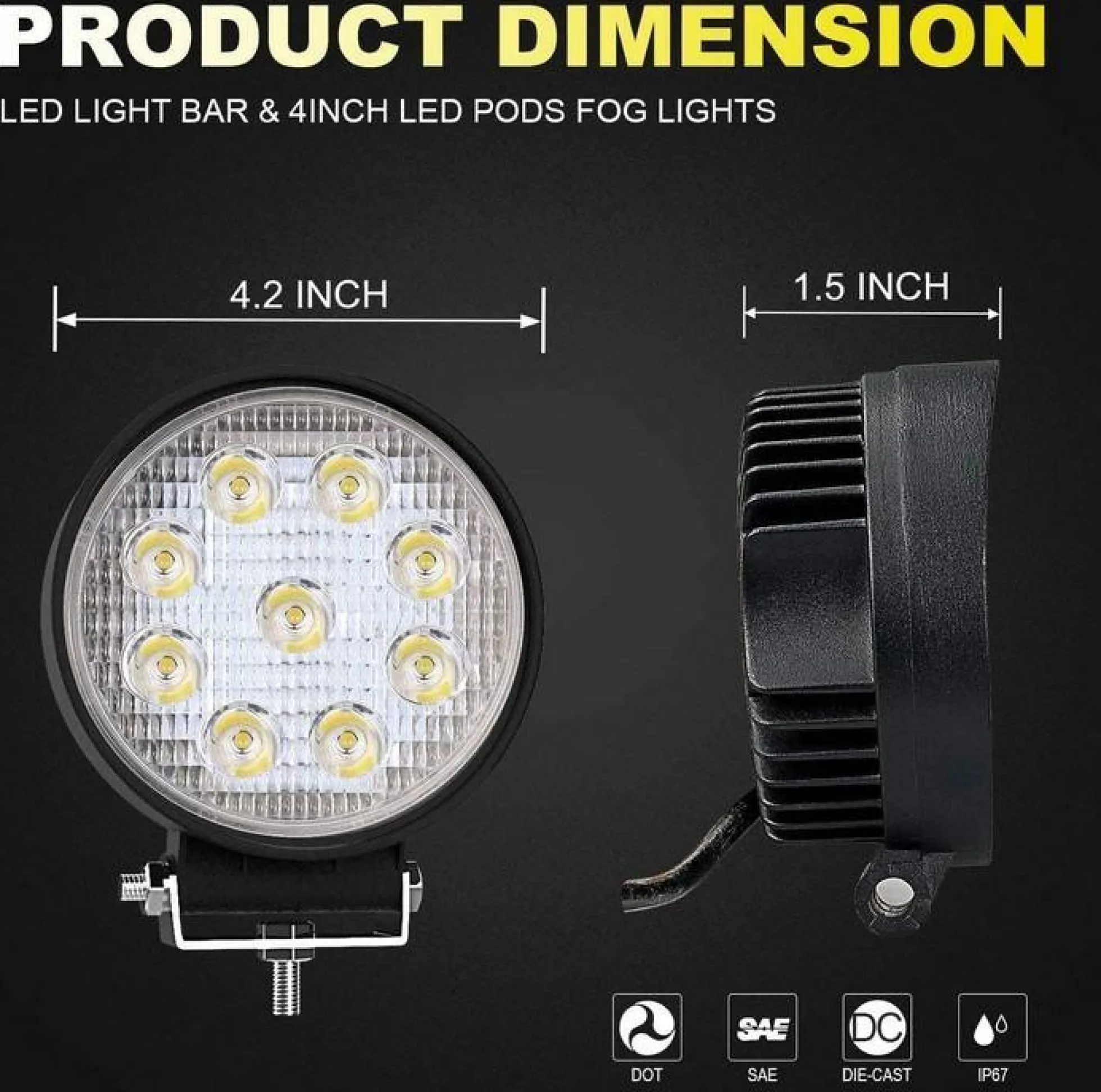 Faro LED 4x4 todoterreno - 27W - 10-60V DC - 1620 lm - Ángulo 60º