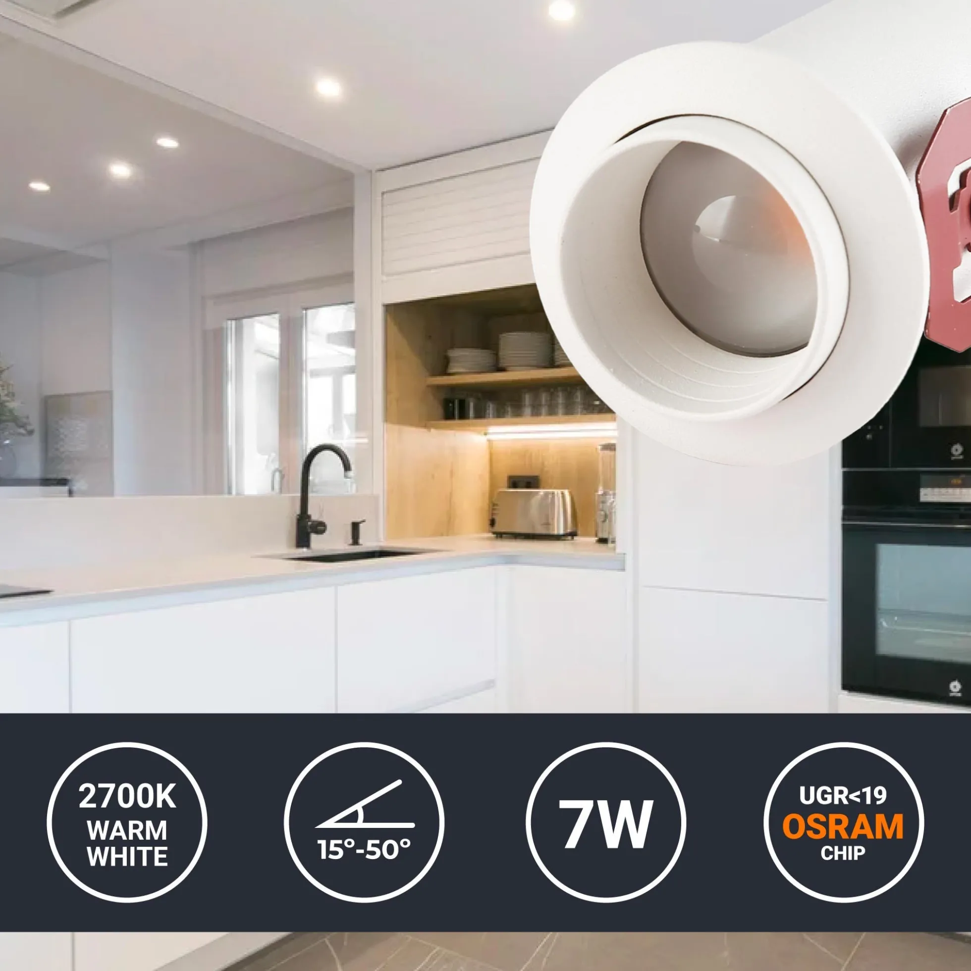 Foco de techo empotrable "ROMI" 7W - Zoom - Chip OSRAM - 2700K