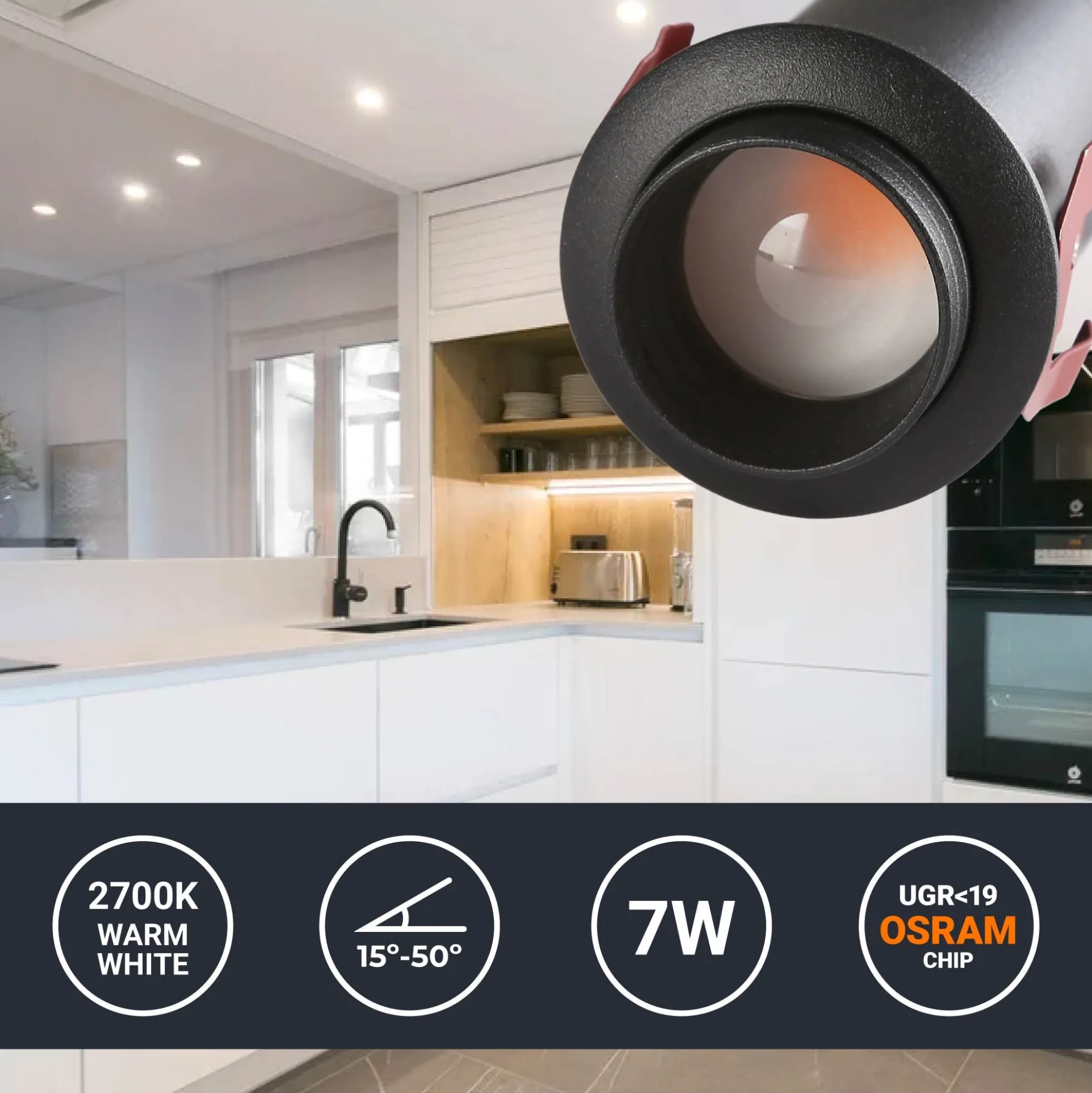 Foco de techo empotrable "ROMI" 7W - Zoom - Chip OSRAM - 2700K
