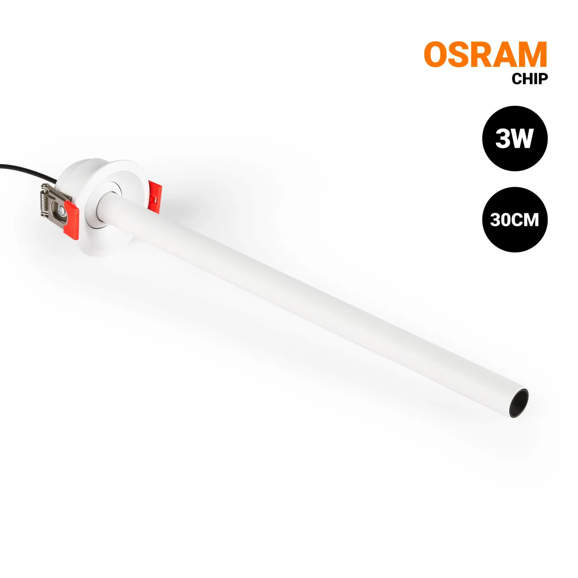 Foco de techo LED empotrable 3W - Extensible 300mm - Orientable - Chip OSRAM - 2700K