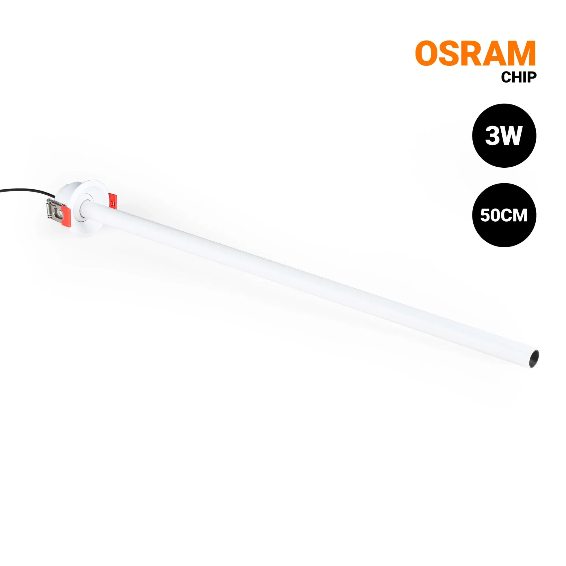 Foco de techo LED empotrable 3W - Extensible 500mm - Orientable - Chip OSRAM - 2700K