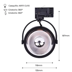 Foco Led de carril trifásico AR111 GU10