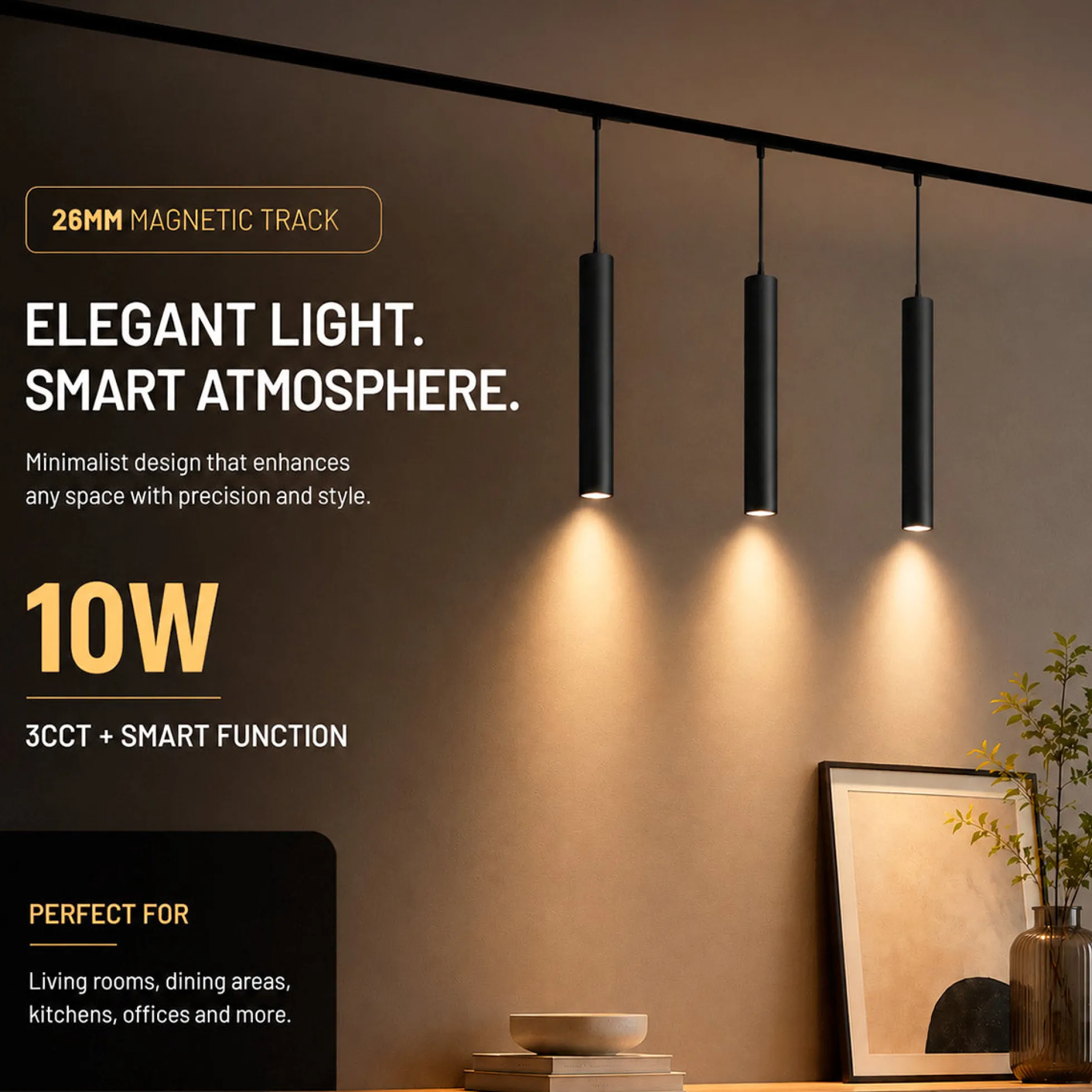 Foco LED de suspensión para carril magnético - 10W - 26mm - CCT + SMART FUNCTION