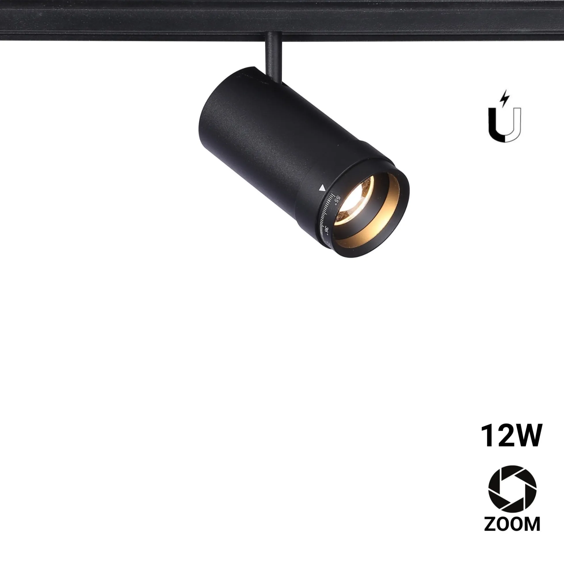 Foco LED para carril magnético con Zoom 10-55º - 48V - 12W