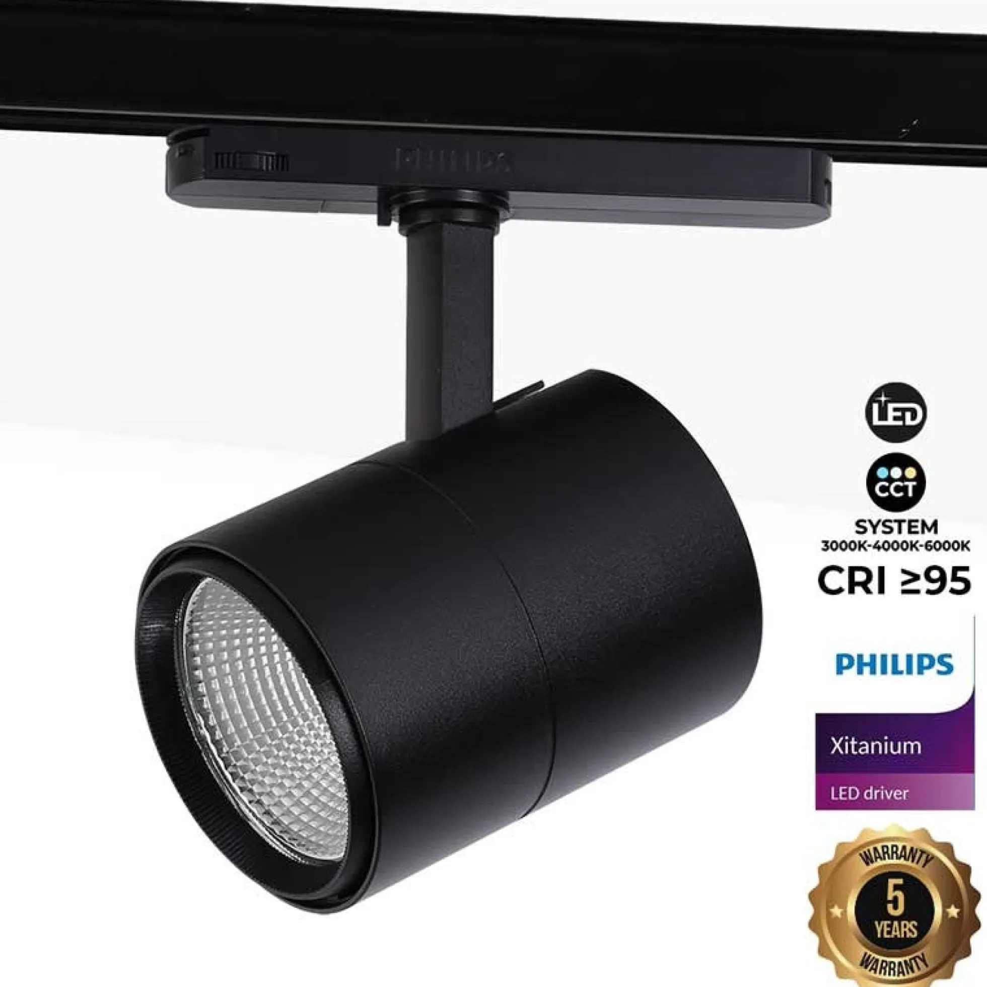 Foco LED para carril trifásico CCT 42W - CRI 95 - Driver Philips Xitanium integrado