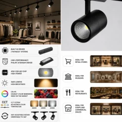 Foco LED para carril trifásico CCT 42W - CRI 95 - Driver Philips Xitanium integrado