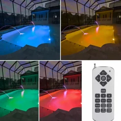Foco LED para piscina RGB de superficie 12V AC - 24W - Sumergible - Con mando - IP68