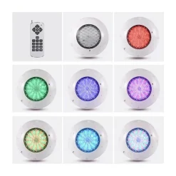 Foco LED para piscina RGB de superficie 12V AC - 24W - Sumergible - Con mando - IP68