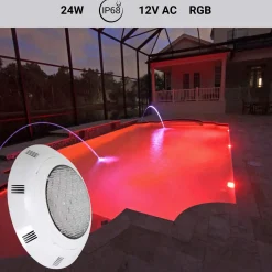 Foco LED para piscina RGB de superficie 12V AC - 24W - Sumergible - Con mando - IP68
