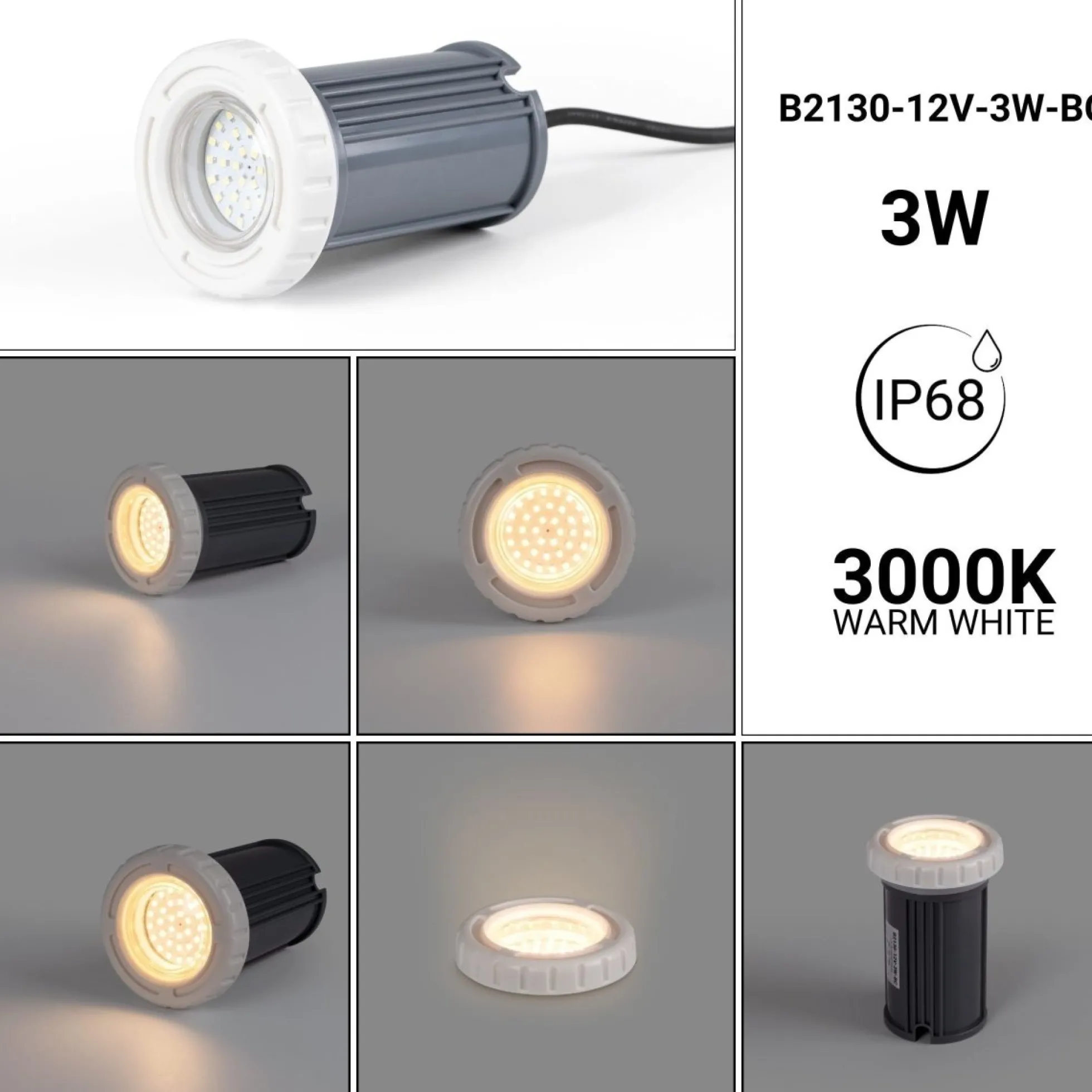 Foco LED sumergible para piscina - 12V AC - 3W - IP68 - Ø94mm